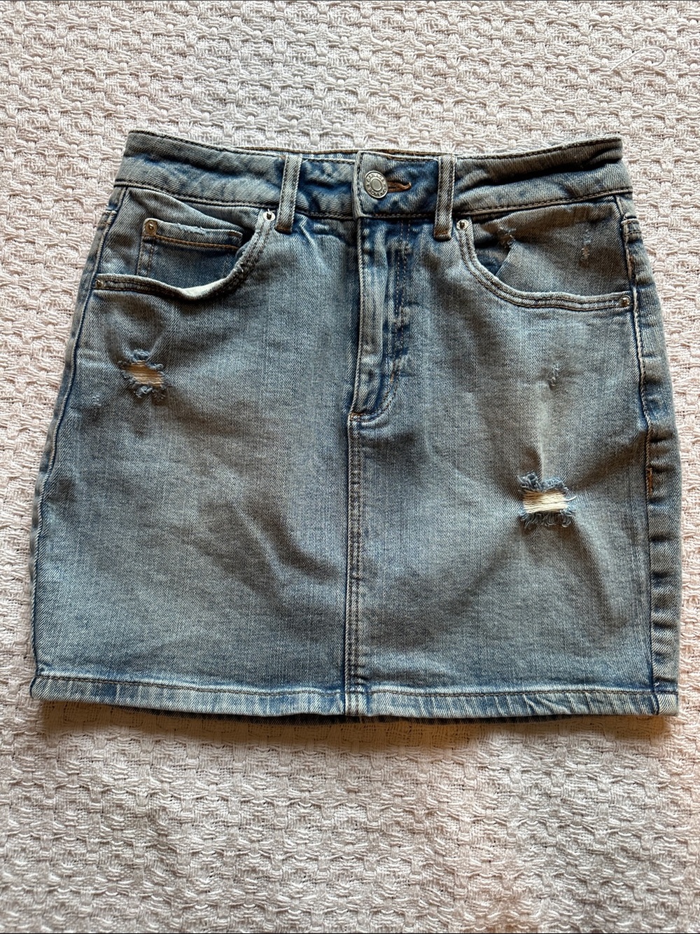Garage Light Blue Distressed Denim Mini Skirt